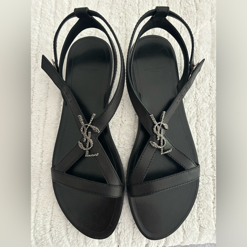 Saint Laurent Black Strappy Sandals with Logo